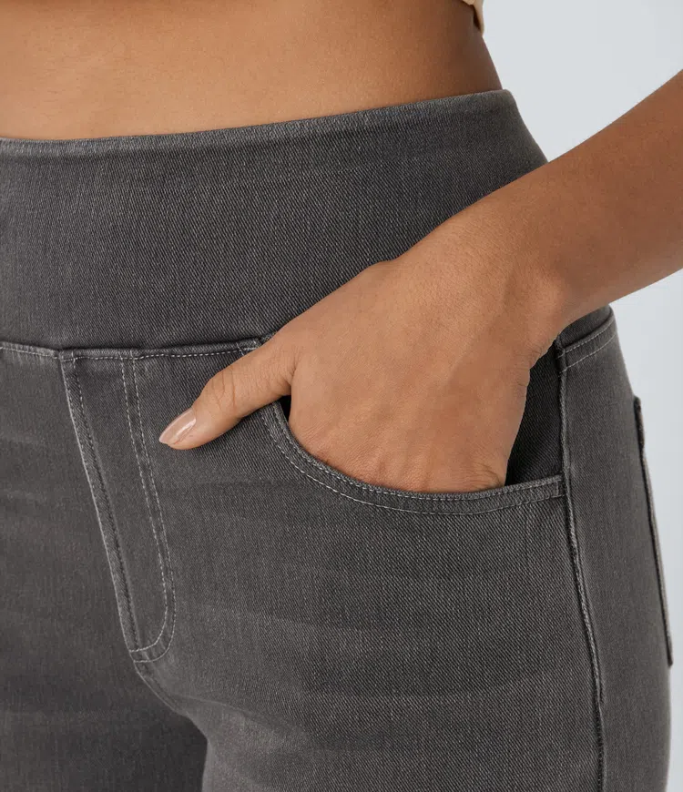 JEANS DE CINTURA ALTA COM PERNAS LARGAS MUITO ELÁSTICAS