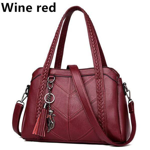 Bolsa de ombro de couro costurada na moda