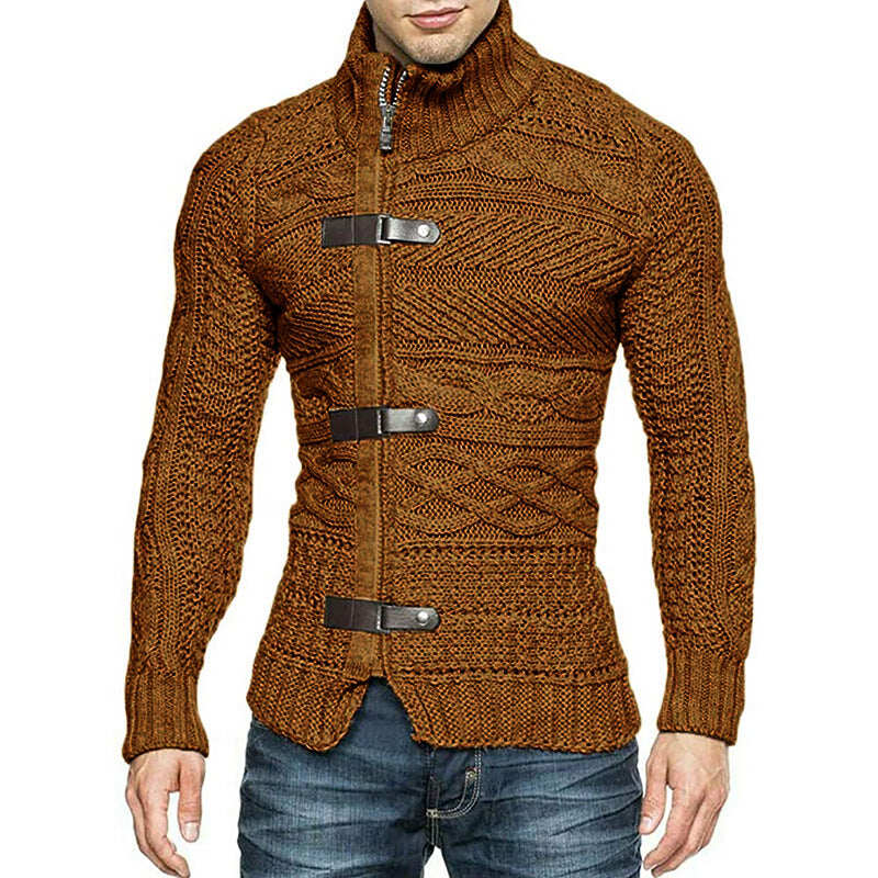 2022 Jesień/Zima Turtleneck Sweater Męski Kolor Matching Leather Button Long Sleeve Knit Sweater