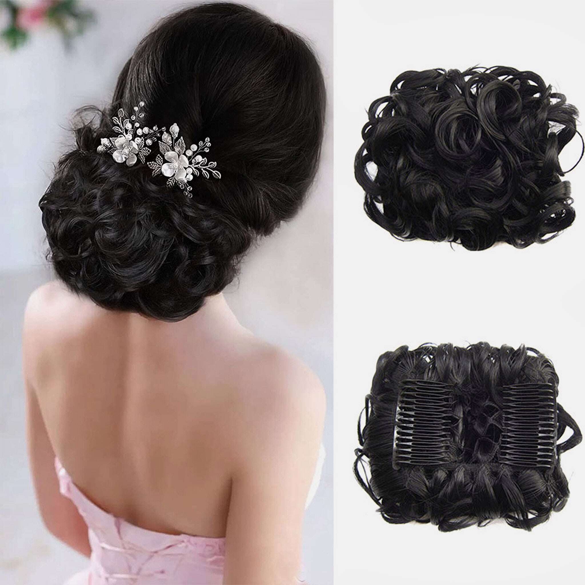 Extensão de coque de cabelo curto e encaracolado