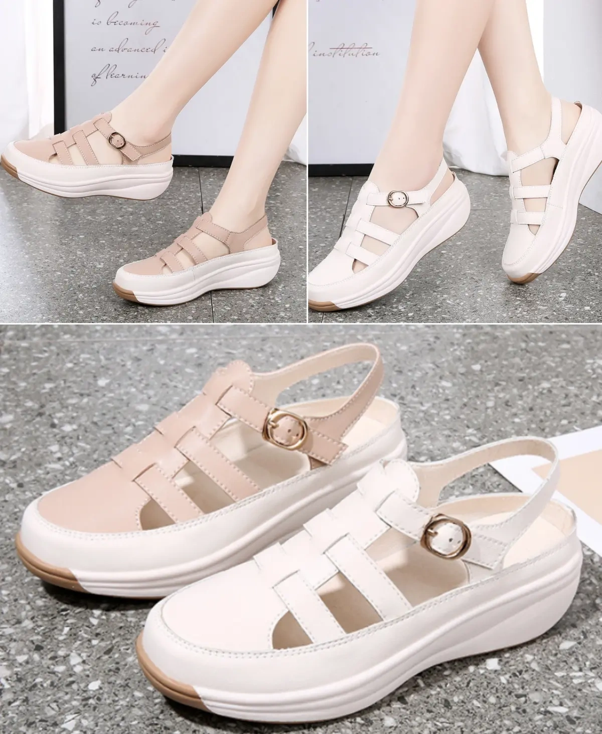 【35-44】Tupa de sola grossa de tamanho grande, sandálias casuais de salto alto, sapatos femininos romanos