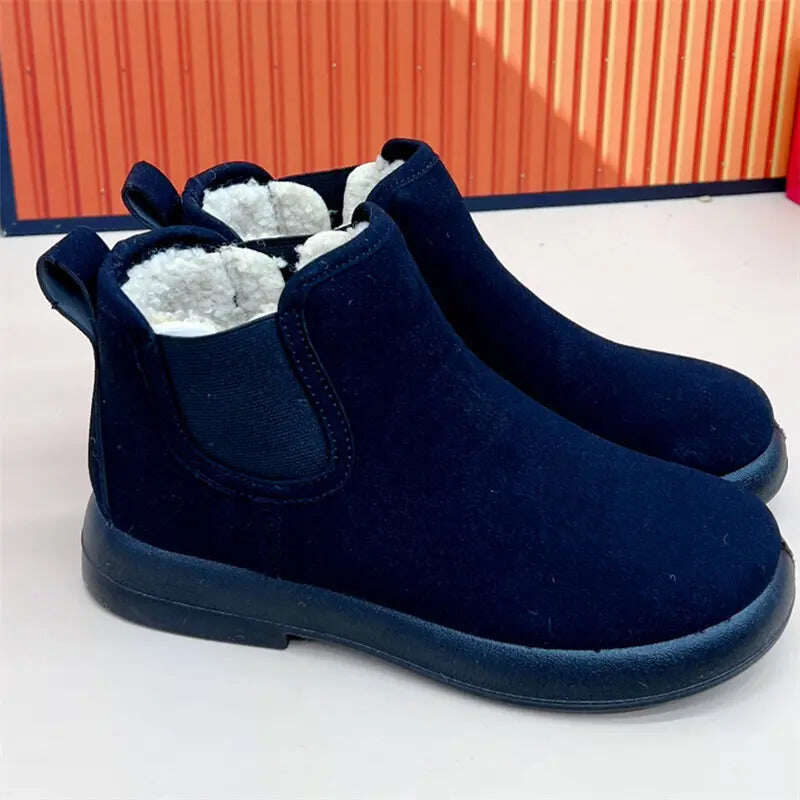 Botas femininas de neve quentes com forro de pelúcia e cano curto