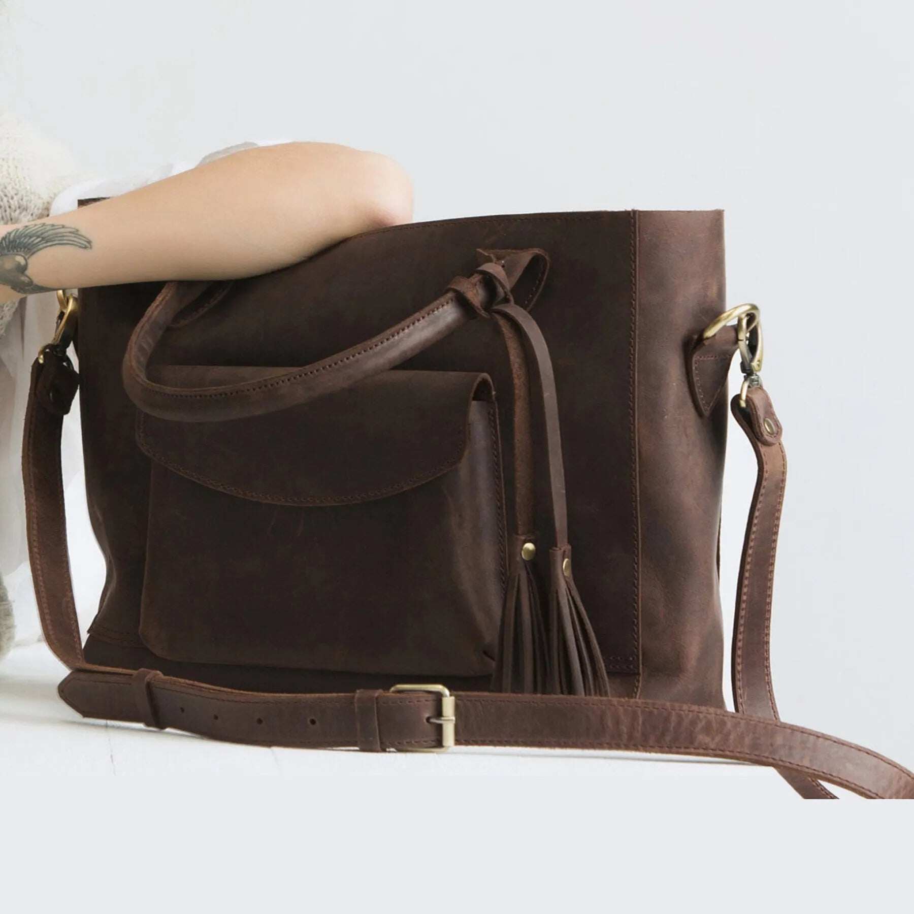 Bolsa retrô feminina de couro cera de óleo bolsa de bagagem de grande capacidade bolsa multifuncional