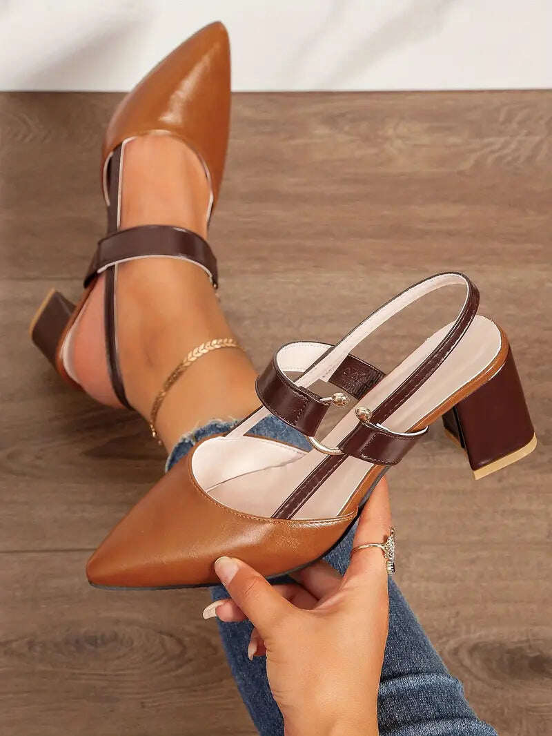 🔥 Dia 49% de desconto - Botas de salto alto estilosas e versáteis com salto grosso, bico fino, design confortável e costas abertas