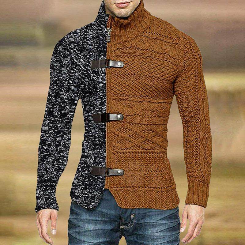 2022 Jesień/Zima Turtleneck Sweater Męski Kolor Matching Leather Button Long Sleeve Knit Sweater