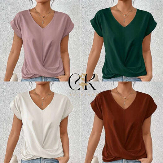T-shirt z krótkim rękawem z skręconym pierścieniem V skręconym