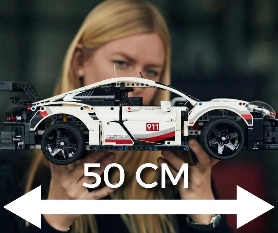 Porsche 911 RSR Lego branco (1580 peças) (1580 peças) com motor boxer de 6 cilindros e portas - Escala 1:10 - 1580 peças