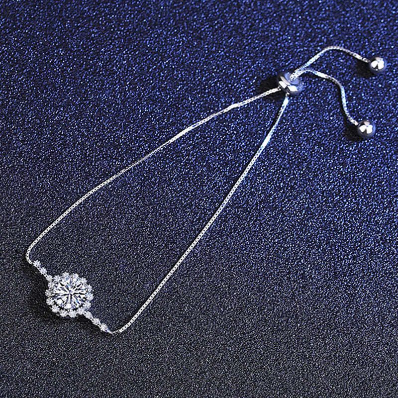 Pulseira elegante de prata esterlina com floco de neve e diamante Moissanite