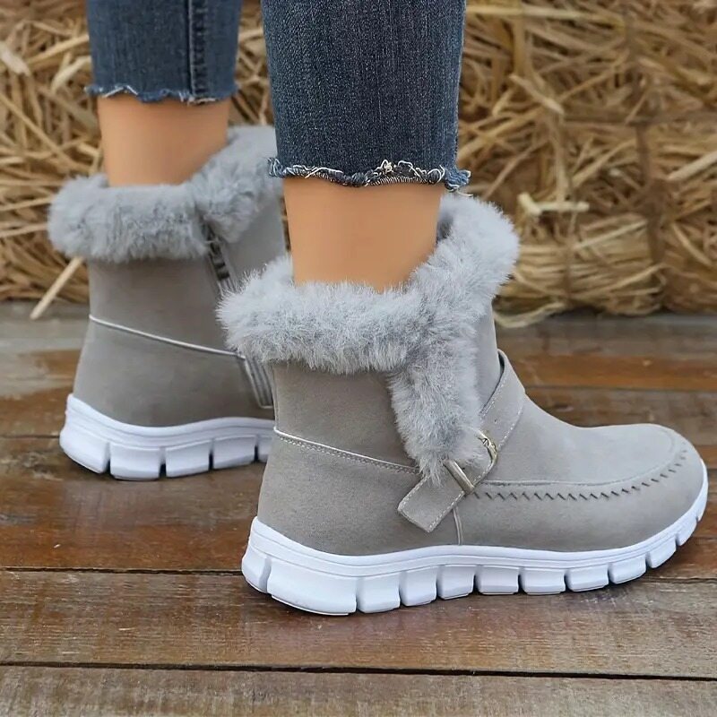 Botas de inverno, quentes para a neve, com zíper lateral
