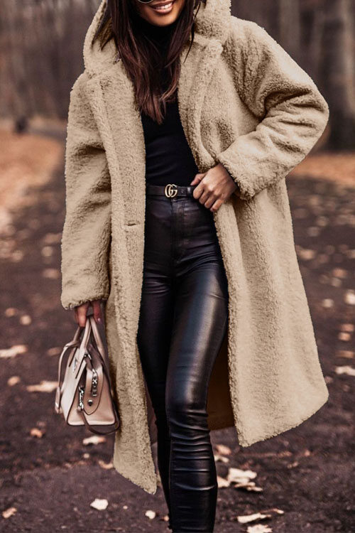 Kathiadress Fashion Longo Cor Sólida Mangas Compridas Casaco de Lã