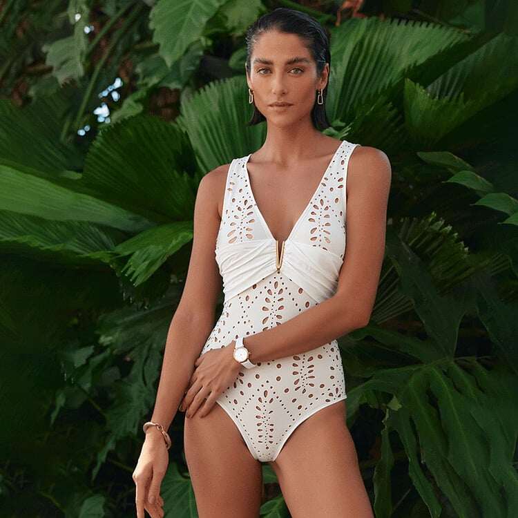 🔥 V Neck Solid Color Laser Cutting Flower One Piece Set