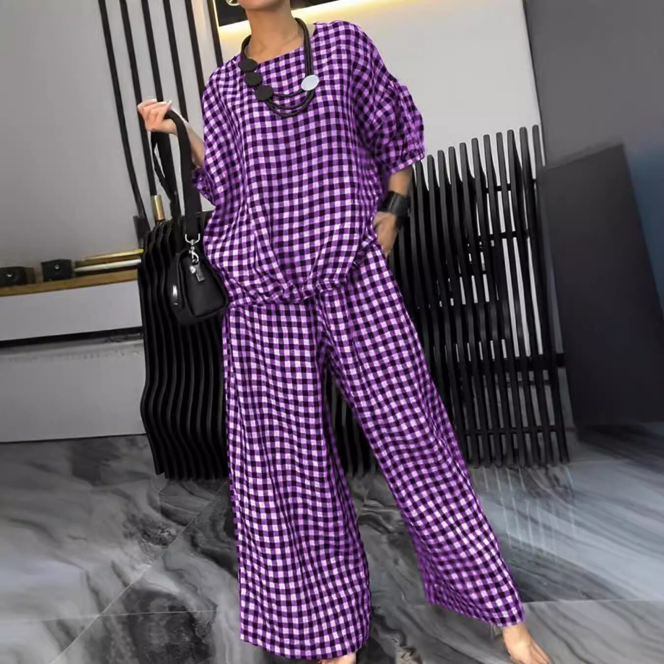Women's Elastic Drawstring Wide-leg Pants Suit