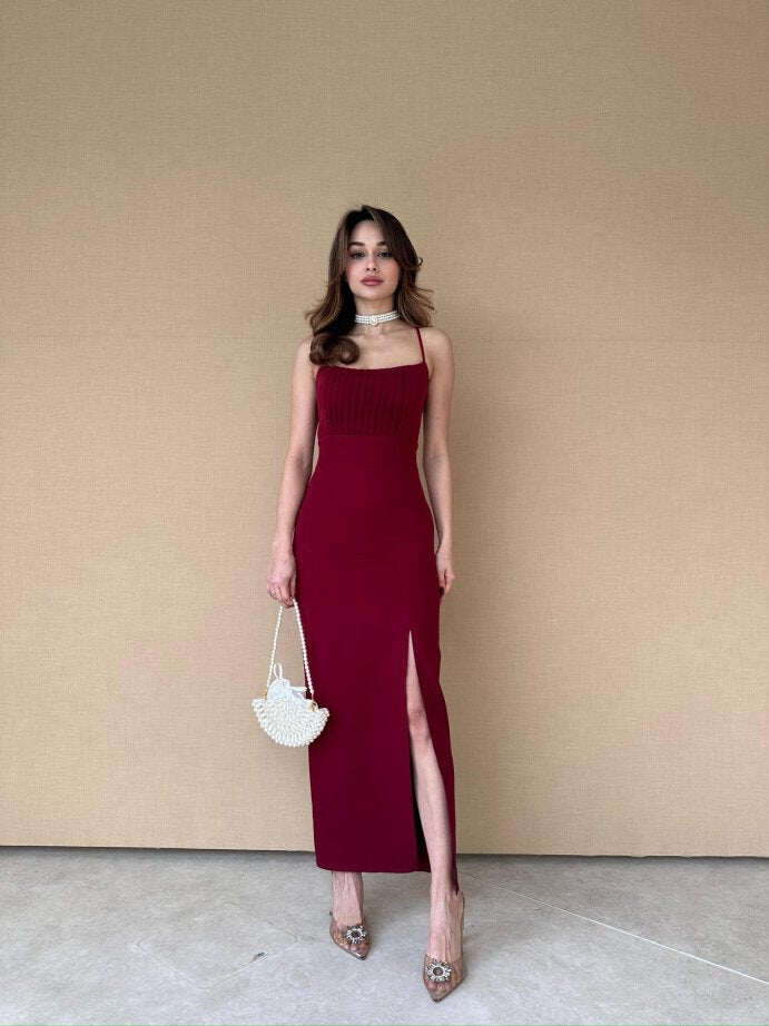 Vestido feminino slim sexy com fenda