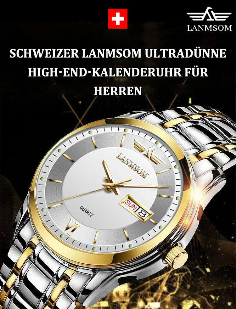 LANMSOM ултра тънък швейцарски часовник с календар за мъже