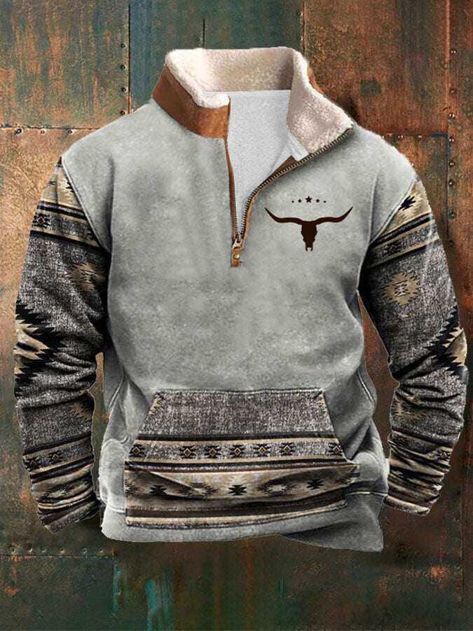 Męska bluza rekreacyjna z nadrukiem w zachodnim stylu retro