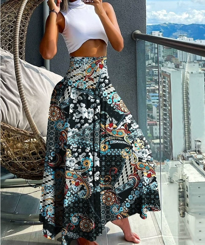 2025 nova saia floral casual fashion com meio corpo