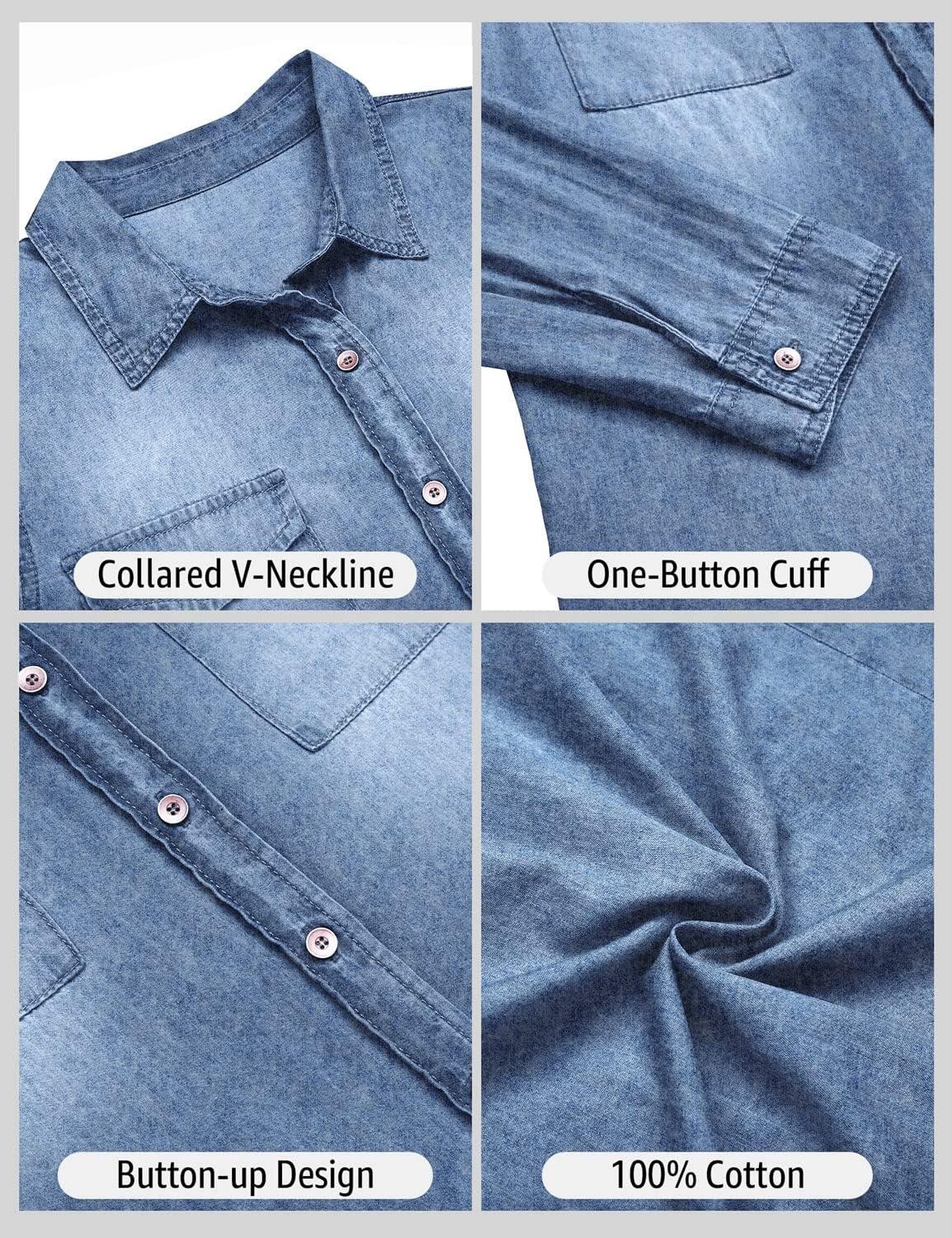 luvamia farmer ing Női Chambray Jean Western Shirts Hosszú ujjú gombos felsők