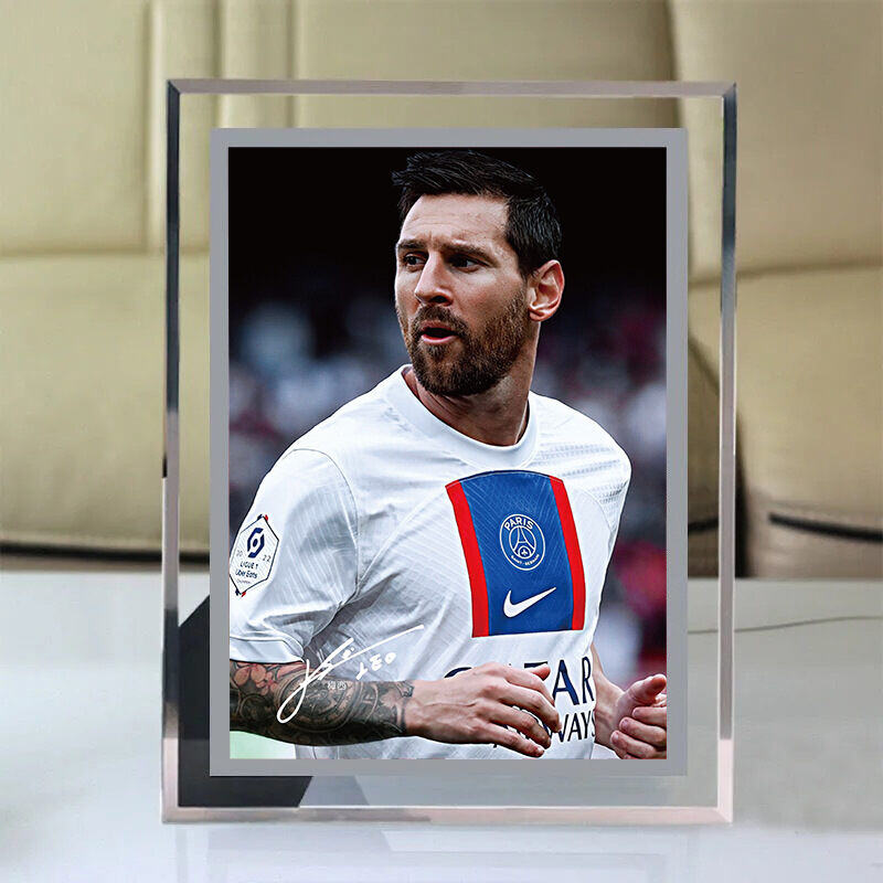Messi Crystal képkeret 6 hüvelykes labdarúgó-világbajnokság sztárjának fényképével, beltéri üvegkeret asztali dekorációval
