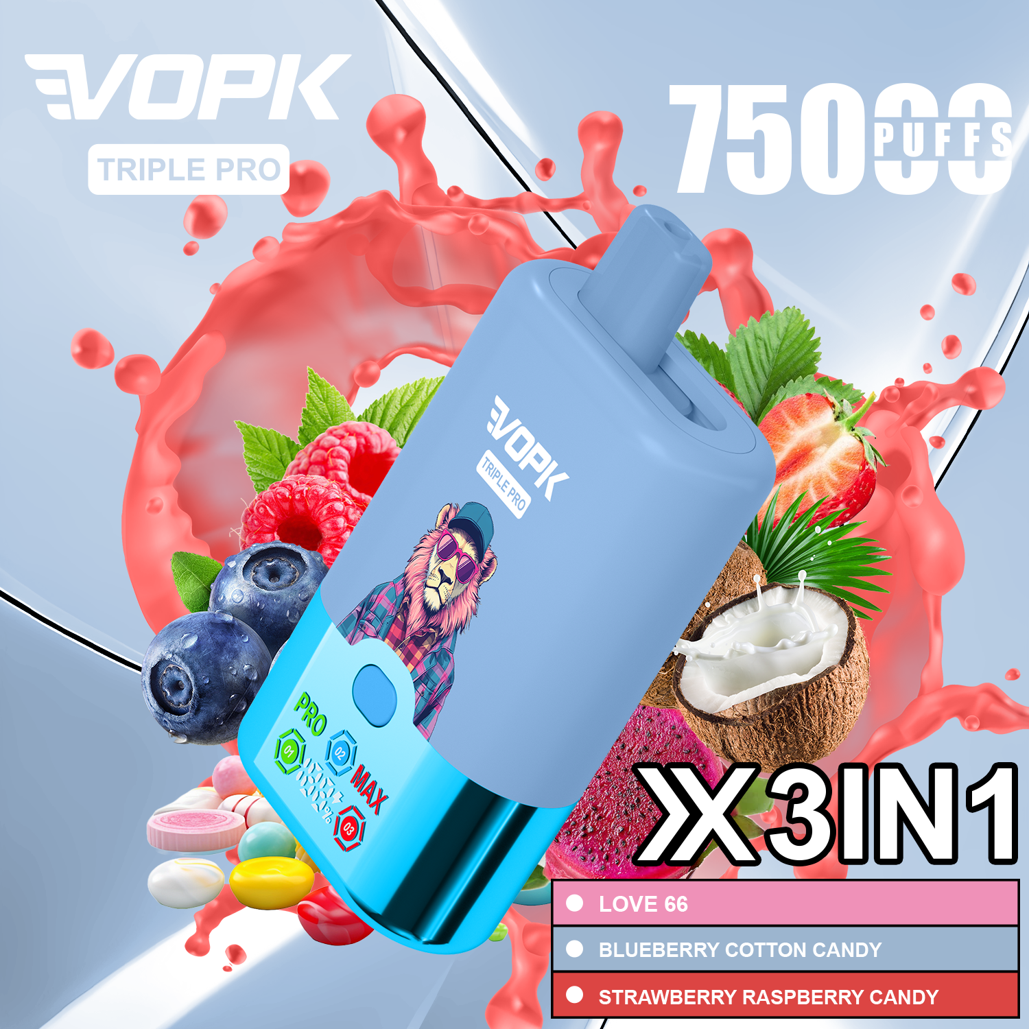 VOPK Triple Pro 75K 3 In 1 Flavors 75000 Puff