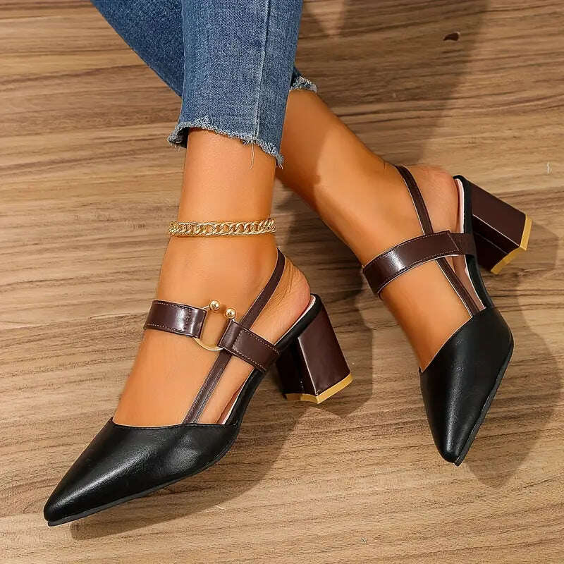 🔥 Dia 49% de desconto - Botas de salto alto estilosas e versáteis com salto grosso, bico fino, design confortável e costas abertas