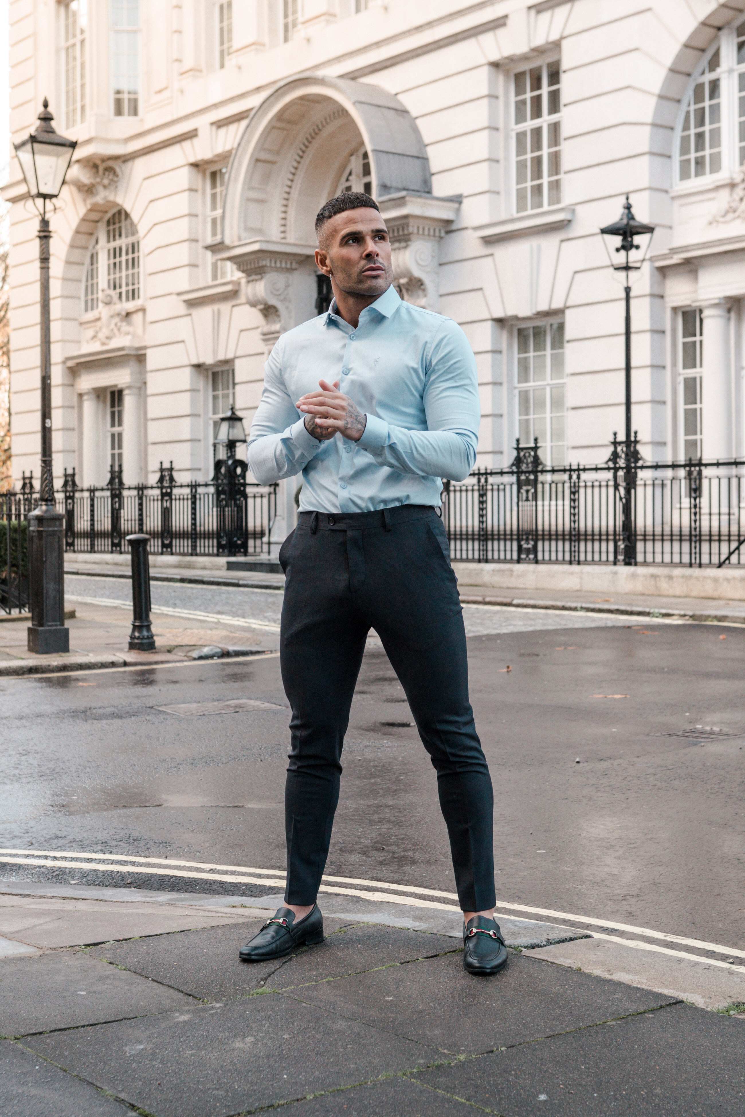 Slim Formal Navy / Tan Stretch Trousers - FST004