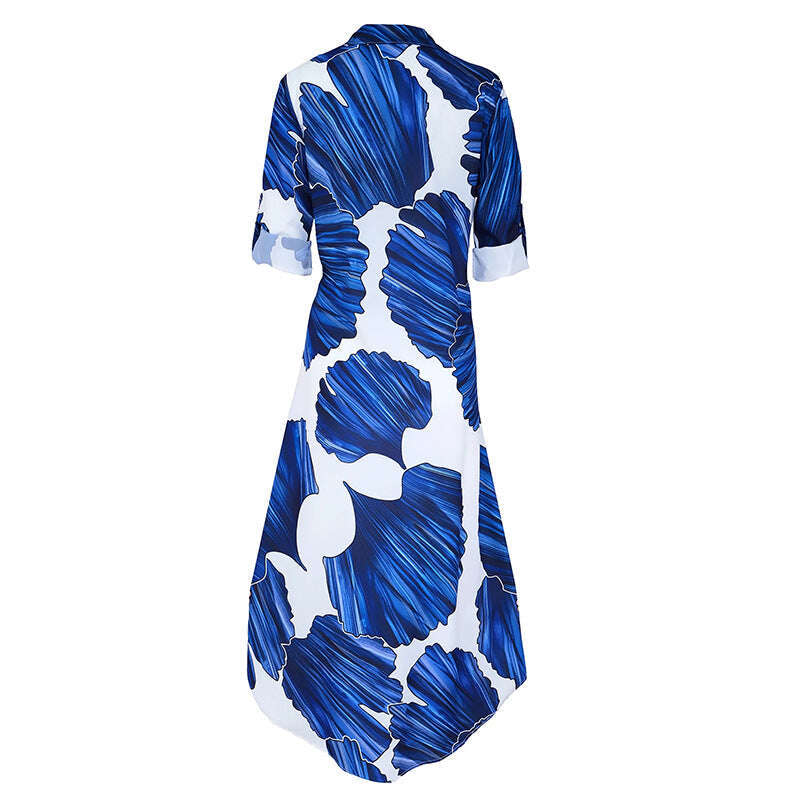 Рокля със син принт Модерна дълга рокля