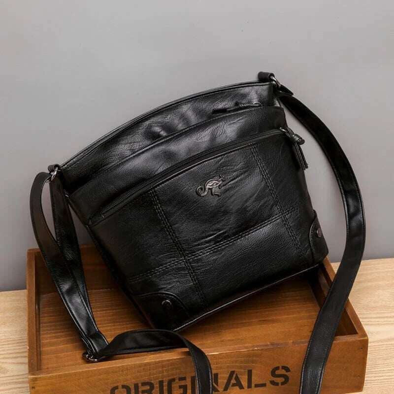 Bolsa de ombro de grande capacidade com vários bolsos e mensageiro de couro macio