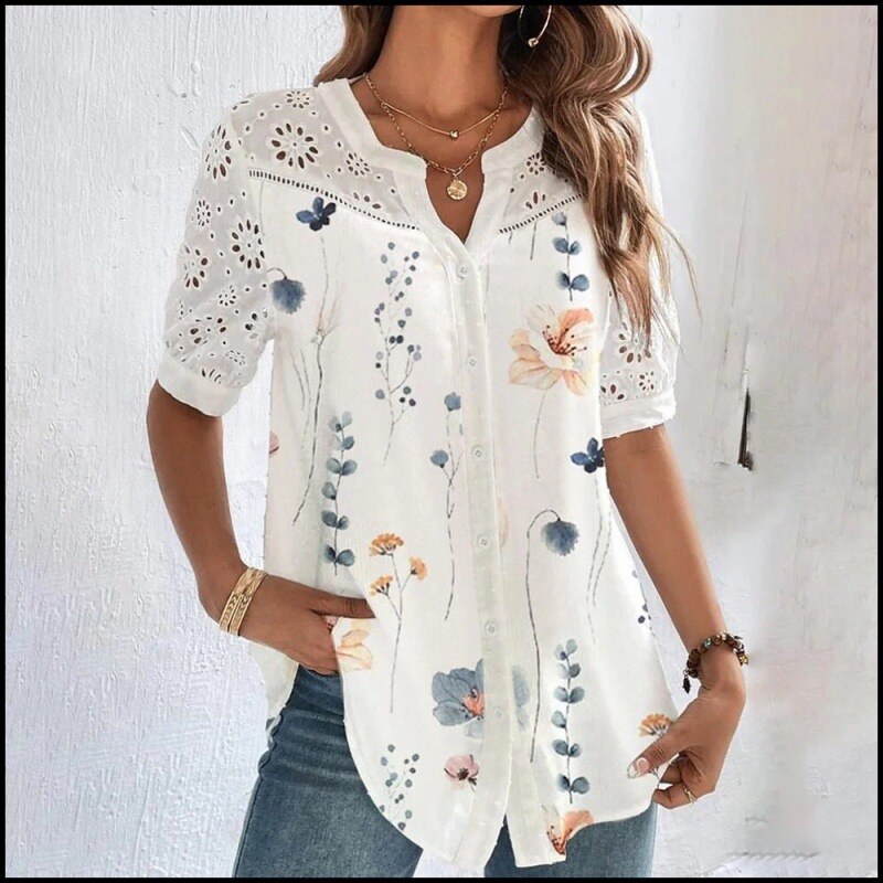 Nova moda com lapela de botão e mangas curtas