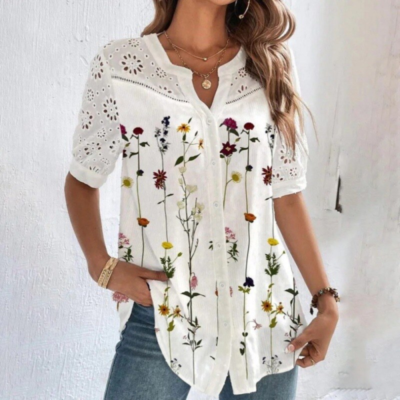 Nova moda com lapela de botão e mangas curtas