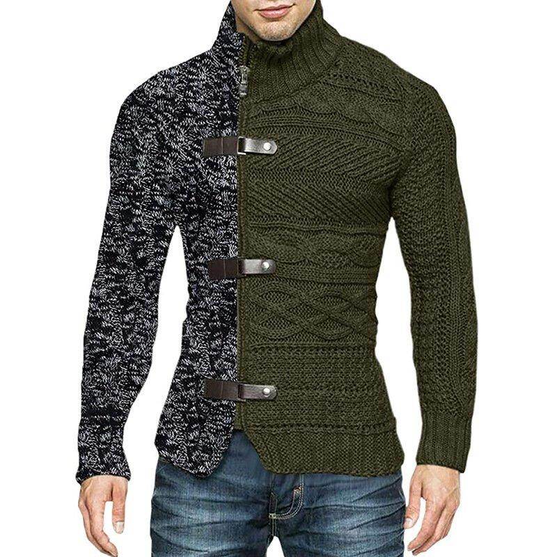 2022 Jesień/Zima Turtleneck Sweater Męski Kolor Matching Leather Button Long Sleeve Knit Sweater