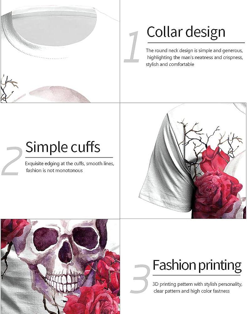 Men's 3D Print Skull T-Shirt 3D Creative Print Short Sleeve T-Shirt Casual Round Neck Novelty Street Fashion Tees Shirt