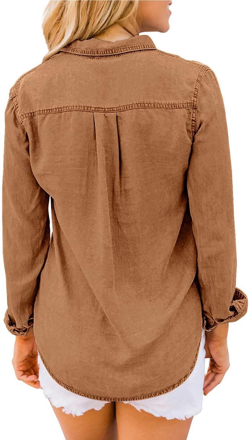 luvamia farmer ing Női Chambray Jean Western Shirts Hosszú ujjú gombos felsők
