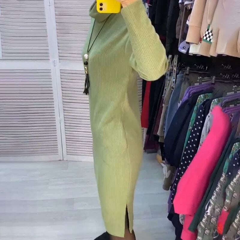 ✨AUTOCONFIANÇA ELEGANTE👗 VESTIDO FEMININO COM MANGA COMPRIDA E SLOT