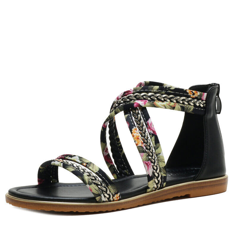 2024 Novos sapatos romanos com alça floral aberta e antiderrapante