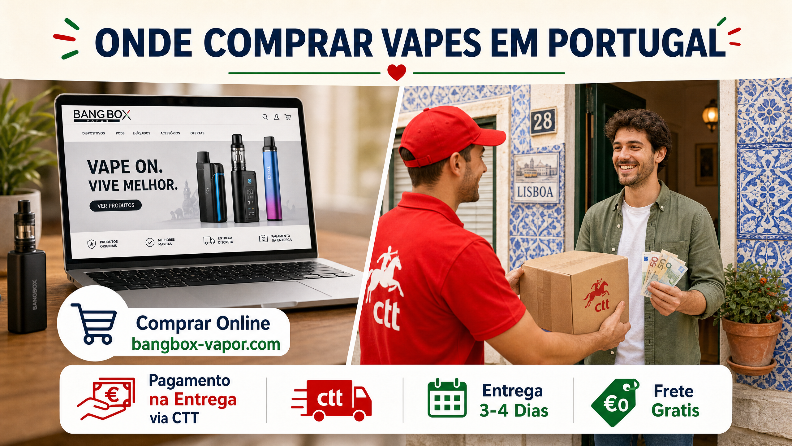 Onde comprar vapes em Portugal — BangBox Vapor com entrega CTT e pagamento na entrega