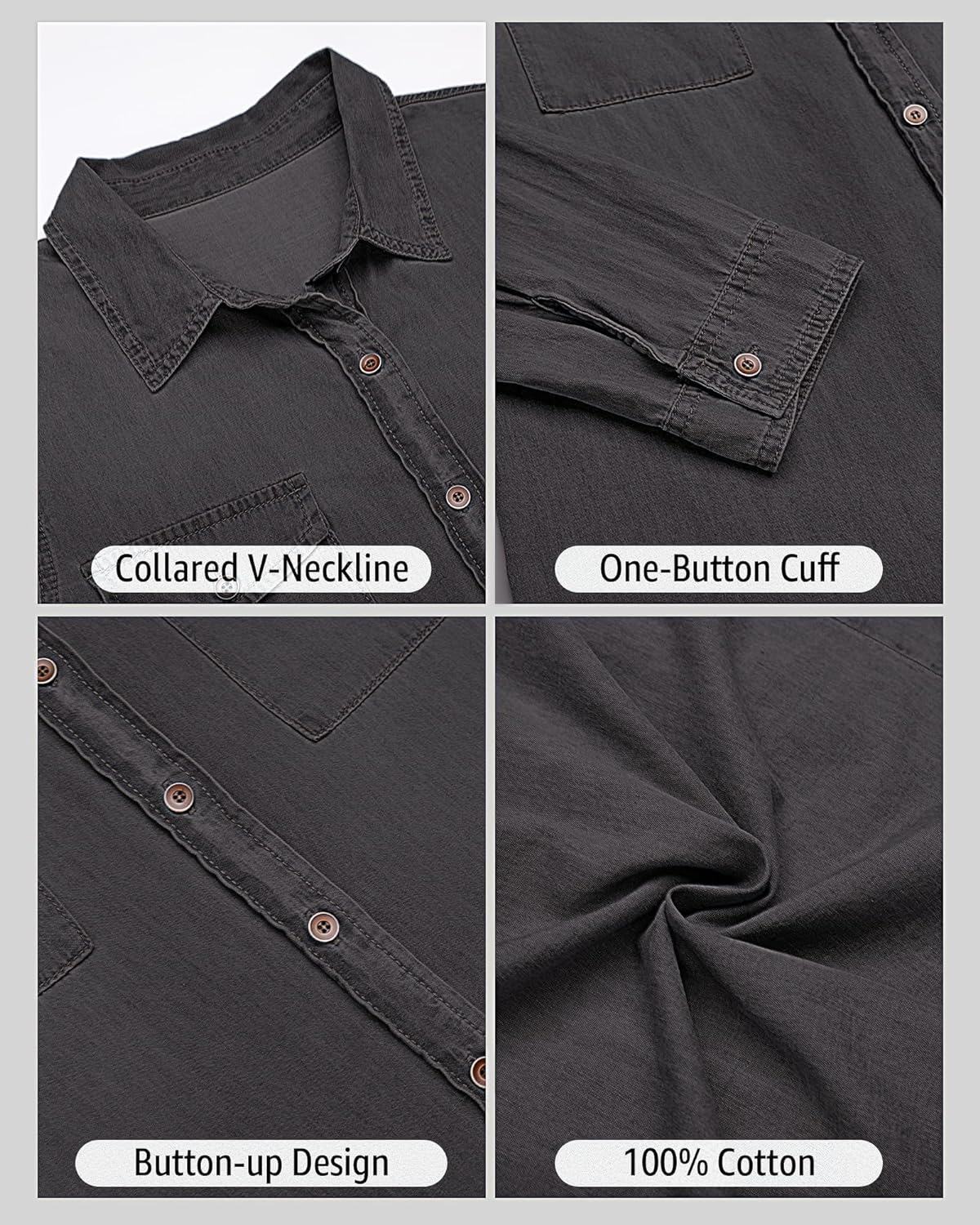 luvamia farmer ing Női Chambray Jean Western Shirts Hosszú ujjú gombos felsők