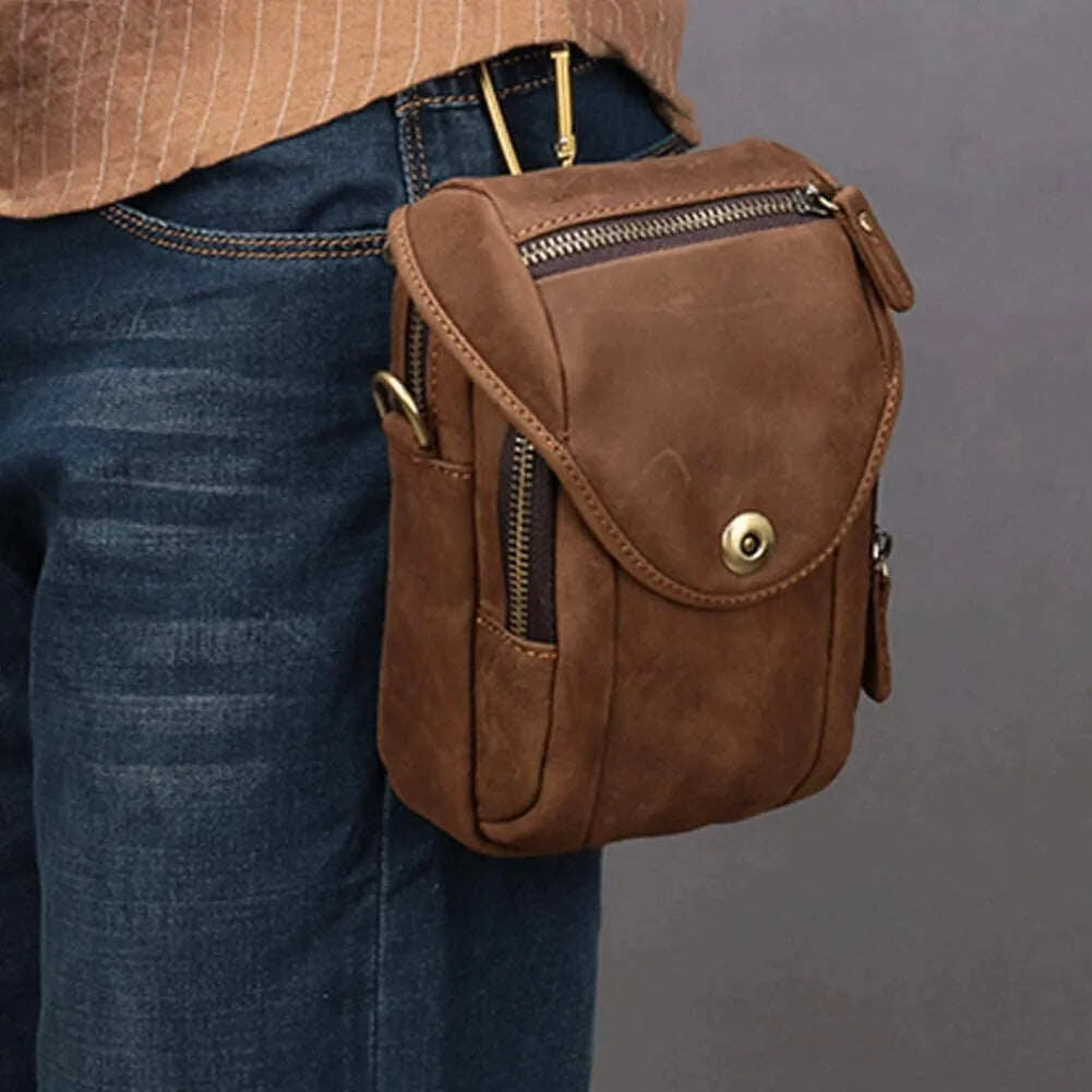 Bolsa de ombro pequena de couro com bolso, bolsa crossbody para celular, bolsa para dinheiro, carteira, bolsa de cintura, pochete para homens