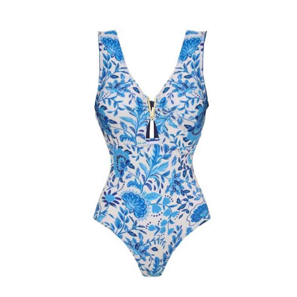 Blue printed one-piece swimming costume set 💕