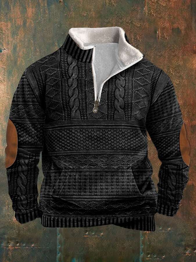 Moletom masculino retrô de lã estampada