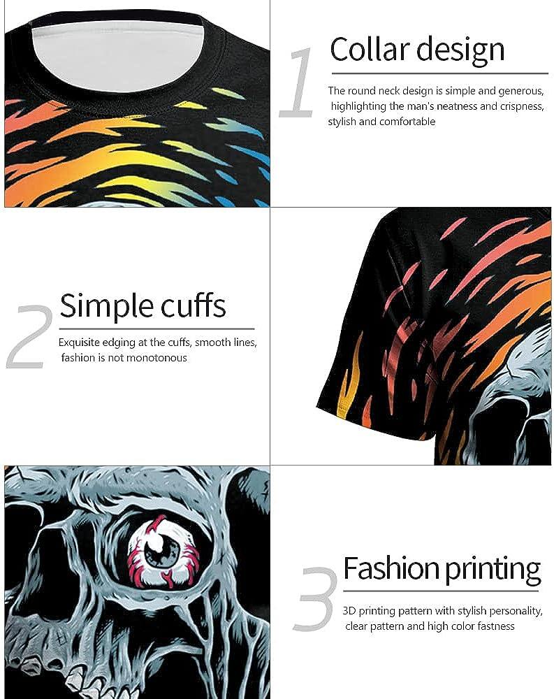 Men's 3D Print Skull T-Shirt 3D Creative Print Short Sleeve T-Shirt Casual Round Neck Novelty Street Fashion Tees Shirt