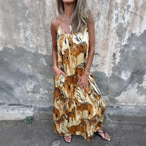 🌺 Vestido estampado sem alças finas