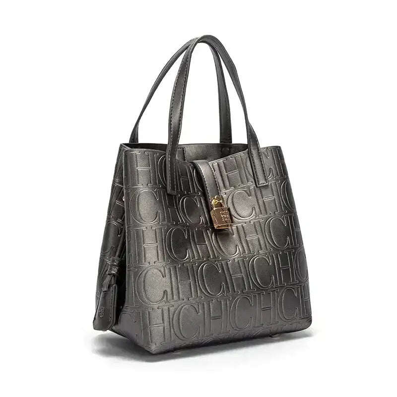 Bolsa de senhora CH, bolsa de balde, grande capacidade, temperamento luxuoso
