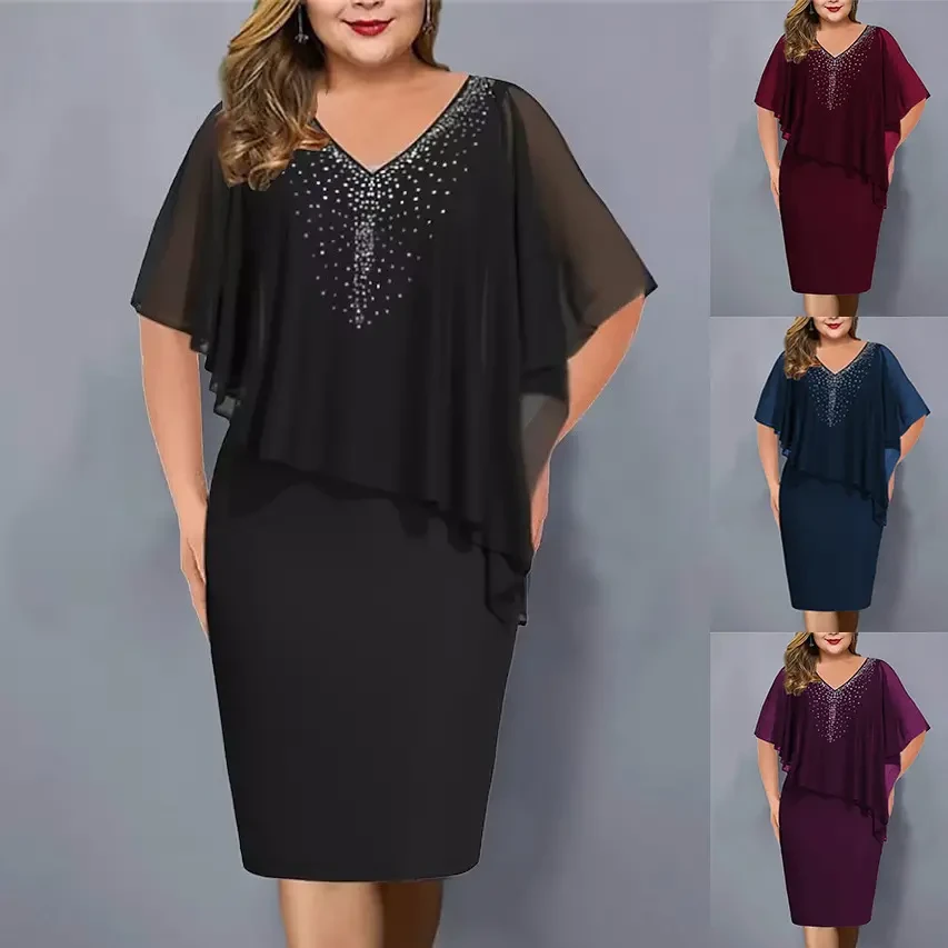 【S-5XL]】2024 Novos vestidos de verão com xale de chiffon