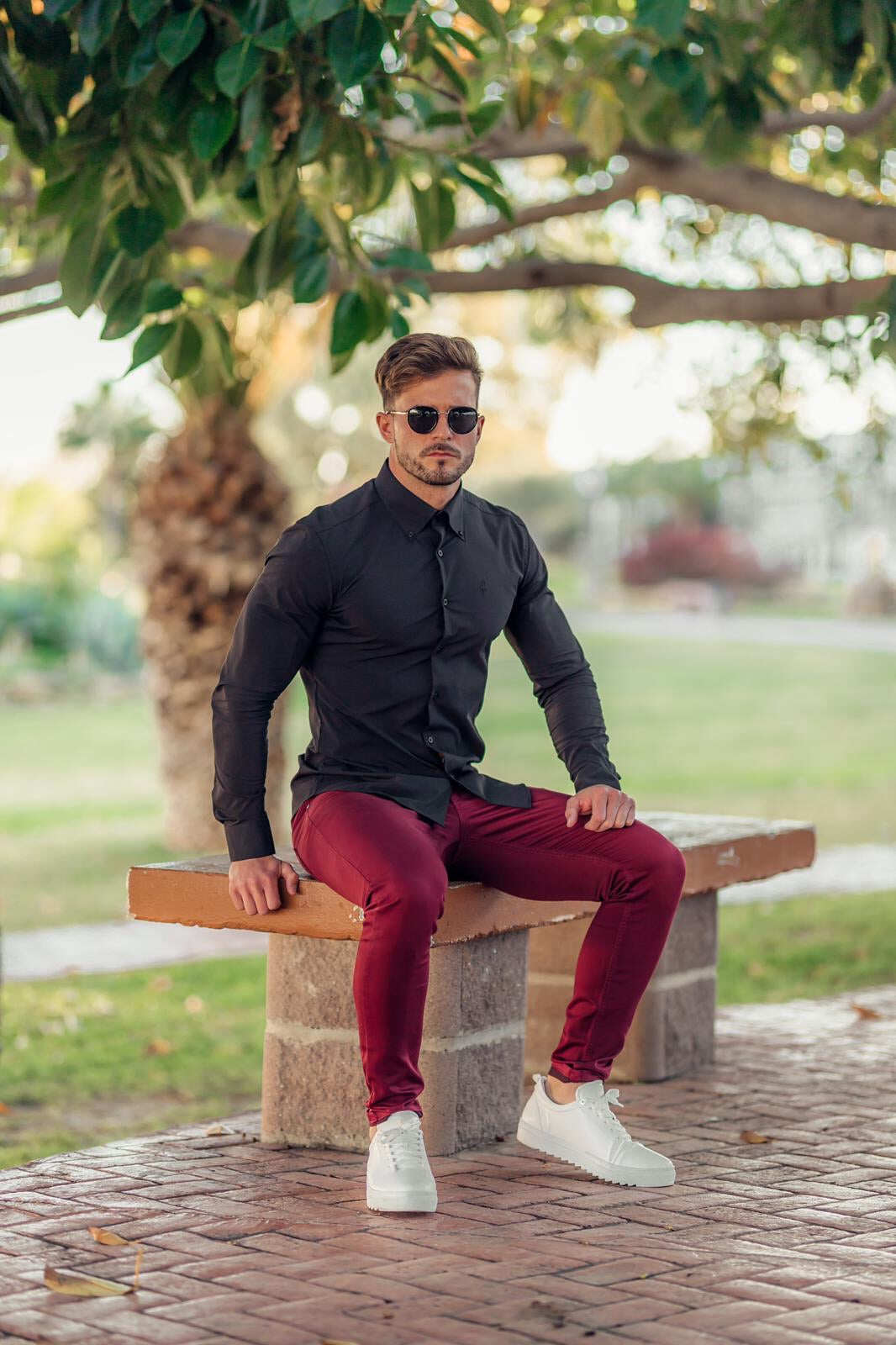 Slim Stretch Burgundy Sateen Trousers - FSH598