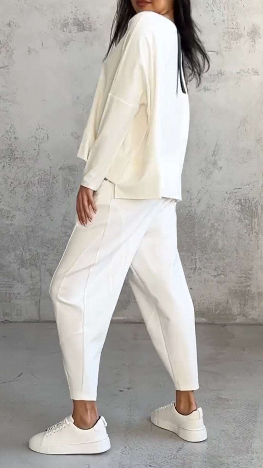 Feminino outono chique casual em torno do pescoço manga longa agasalho de duas peças