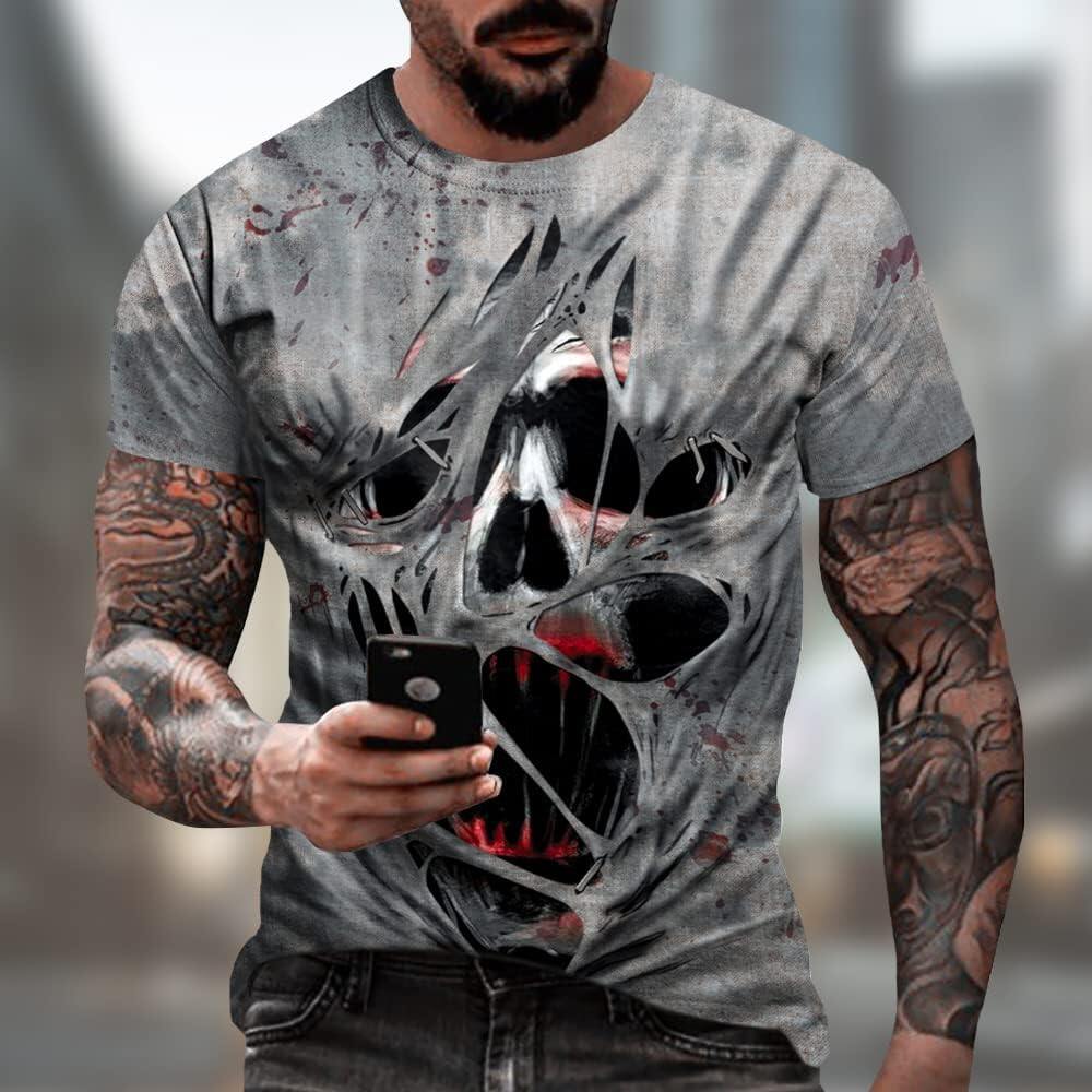 Men's 3D Print Skull T-Shirt 3D Creative Print Short Sleeve T-Shirt Casual Round Neck Novelty Street Fashion Tees Shirt