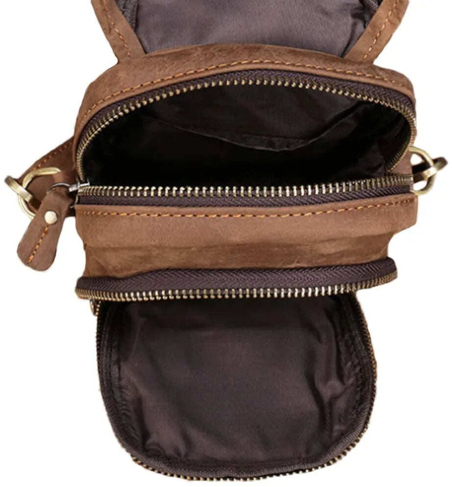 Bolsa de ombro pequena de couro com bolso, bolsa crossbody para celular, bolsa para dinheiro, carteira, bolsa de cintura, pochete para homens