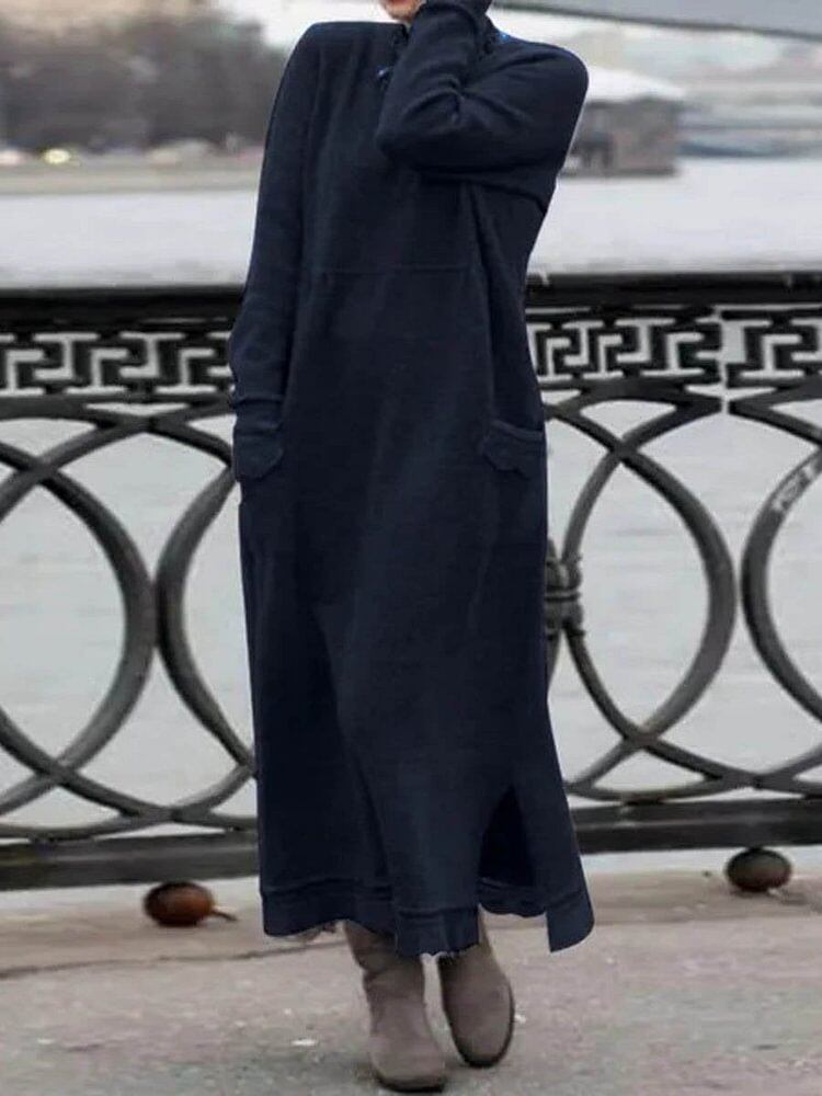 Vestido elegante e comprido de inverno para mulher