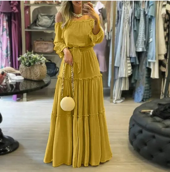 👗💥【S-5XL】Bohemian Ruffle Off Shoulder Maxi dress