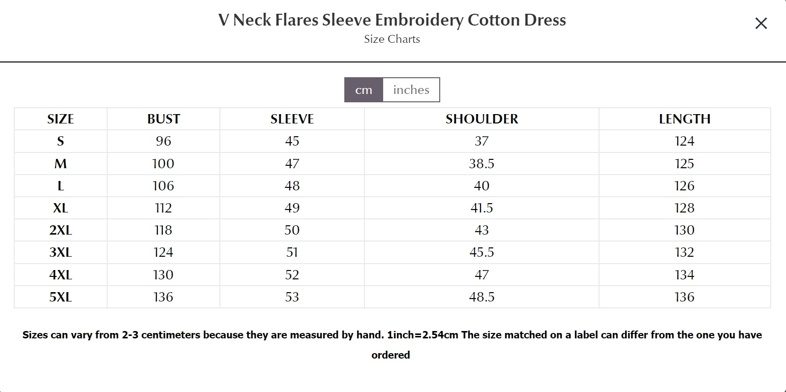 V Neck Flares Sleeve Embroidery Cotton Dress
